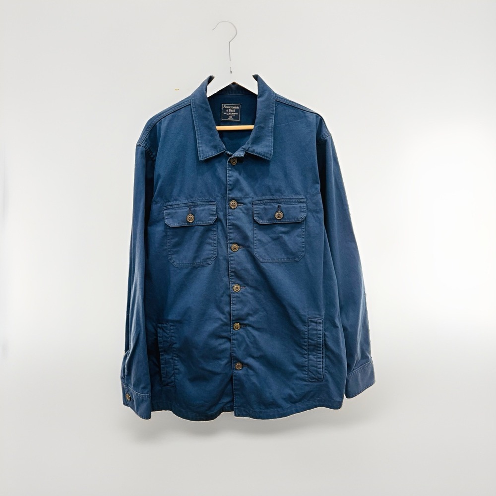 Y2k Abercrombie & Fitch Men's Blue Utility Chore Shirt Jacket Size XXL Preppy